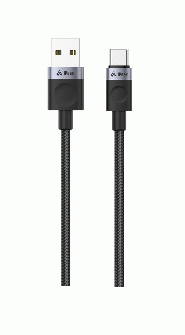 Kabel iPEAX TEXTILNÍ USB-A / USB-C 1,5M, USB 2.0, černá