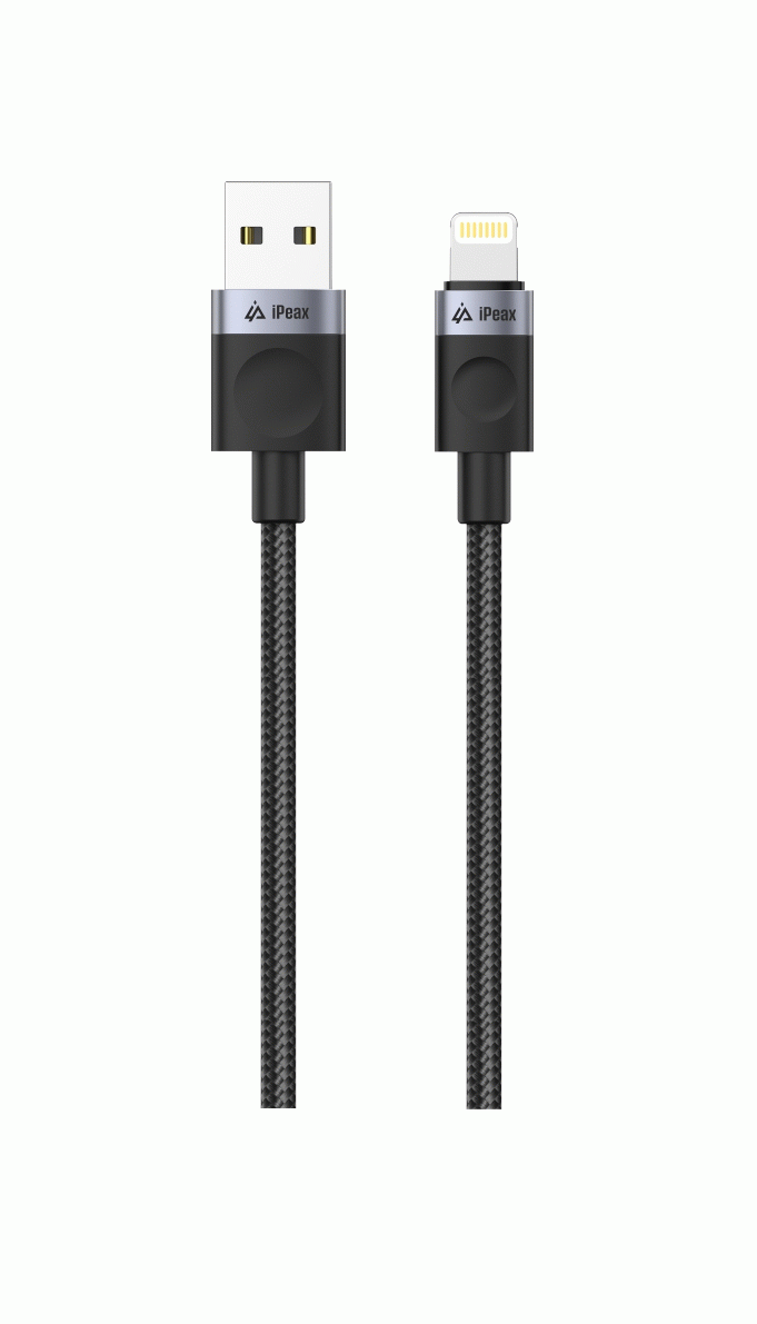 Kabel iPEAX TEXTILNÍ USB-A / LIGHTNING 1,5M, USB 2.0, černá