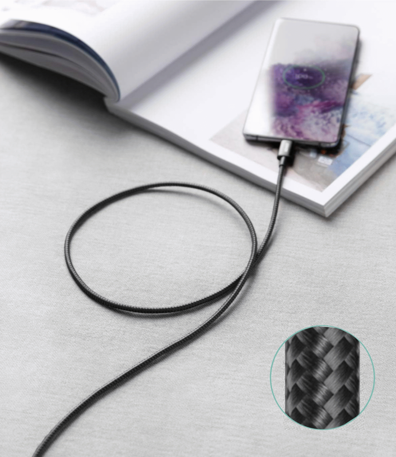 Kabel iPEAX TEXTILNÍ USB-A / LIGHTNING 1,5M, USB 2.0, černá