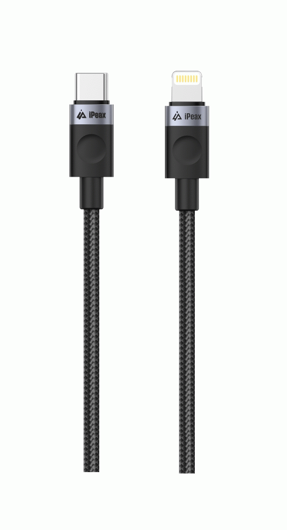 Textilní kabel iPEAX USB-C / LIGHTNING 1,5M, USB 2.0, černá