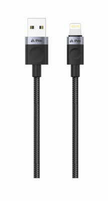 Textilní kabel iPEAX USB-A / LIGHTNING 1M, USB 2.0, černá