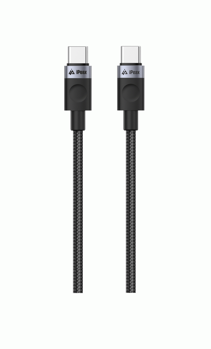 Textilní kabel iPEAX USB-C / USB-C 1M, USB 2.0, černá