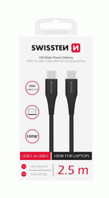 DATOVÝ KABEL SWISSTEN TPE USB-C/USB-C POWER DELIVERY 5A (100W) 2,5 M, černá