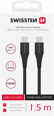 DATOVÝ KABEL SWISSTEN TPE USB-C/USB-C POWER DELIVERY 5A (100W) 1,5 M, ČERNÁ