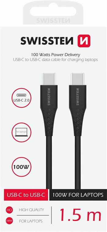 DATOVÝ KABEL SWISSTEN TPE USB-C/USB-C POWER DELIVERY 5A (100W) 1,5 M, ČERNÁ