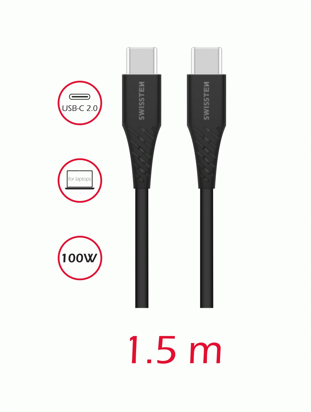 DATOVÝ KABEL SWISSTEN TPE USB-C/USB-C POWER DELIVERY 5A (100W) 1,5 M, ČERNÁ