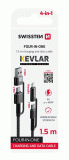 DATOVÝ KABEL SWISSTEN KEVLAR 4in1 3A 1,5 M, ANTRACIT