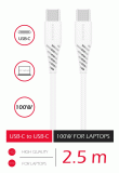 DATOVÝ KABEL SWISSTEN TPE USB-C/USB-C POWER DELIVERY 5A (100W) 2,5 M, BÍLÁ