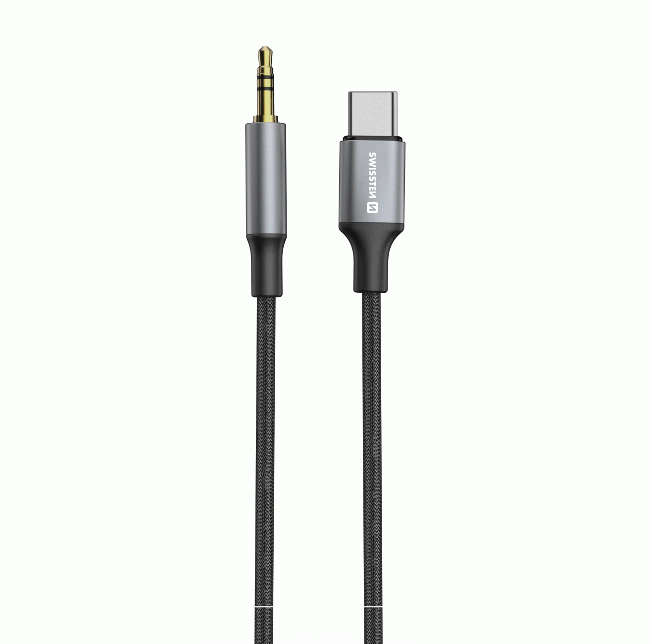 AUDIO ADAPTÉR SWISSTEN TEXTILE USB-C / 3,5 mm JACK, 1,5M, ČERNÁ