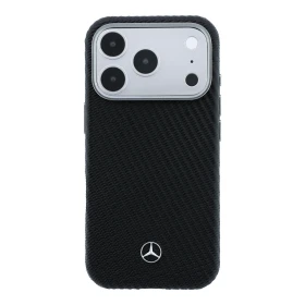 Zadní kryt Mercedes PU Leather Semi Wrap MagSafe pro Apple iPhone 17 Pro Max, černá