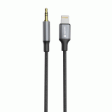 AUDIO ADAPTÉR SWISSTEN TEXTILE LIGHTNING / 3,5 mm JACK, 1,5 M, ČERNÁ