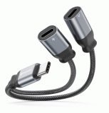 NABÍJECÍ AUDIO ADAPTÉR SWISSTEN TEXTILE USB-C / 2x USB-C, 0,12 M, ČERNÁ