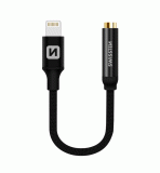 AUDIO ADAPTÉR SWISSTEN TEXTILE LIGHTNING /JACK, 0,15 M, ČERNÁ