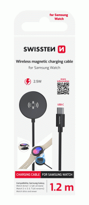 MAGNETICKÝ KABEL SWISSTEN PRO SAMSUNG GALAXY WATCH, USB-C 1.2 M, ČERNÁ