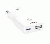 TENKÝ SÍŤOVÝ ADAPTÉR SWISSTEN GaN USB-C + USB-A 30W, BÍLÁ