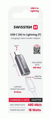 NABÍJECÍ ADAPTÉR SWISSTEN USB-C / LIGHTNING, STŘÍBRNÁ
