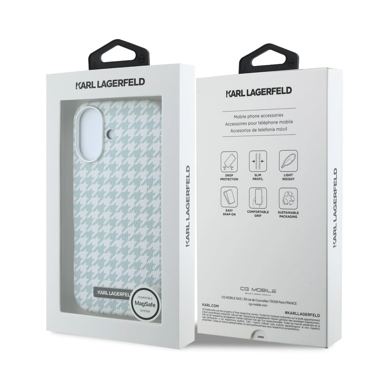 Karl Lagerfeld PU Houndstooth Resin Plate MagSafe Zadní Kryt pro iPhone 17 Blue