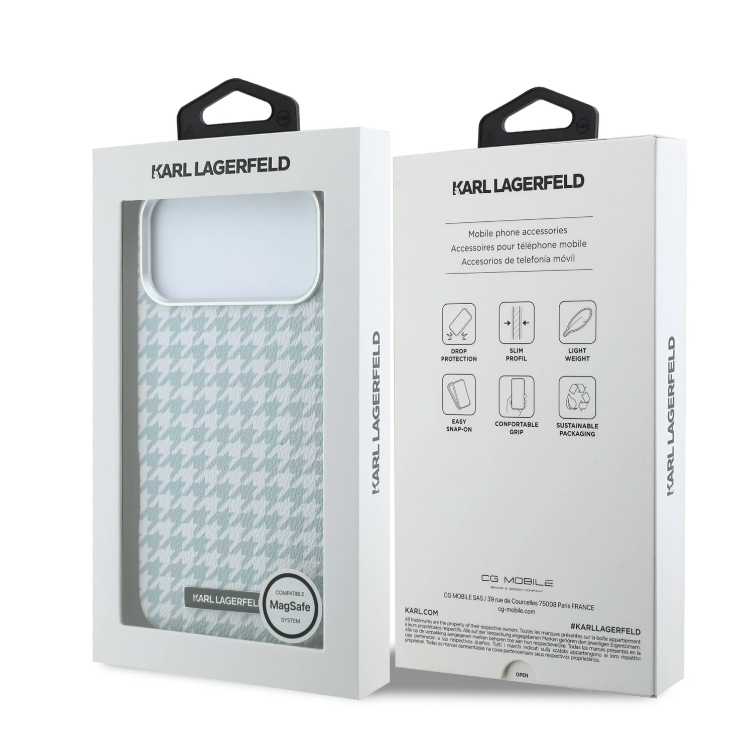 Karl Lagerfeld PU Houndstooth Resin Plate MagSafe Zadní Kryt pro iPhone 17 Pro Max Blue