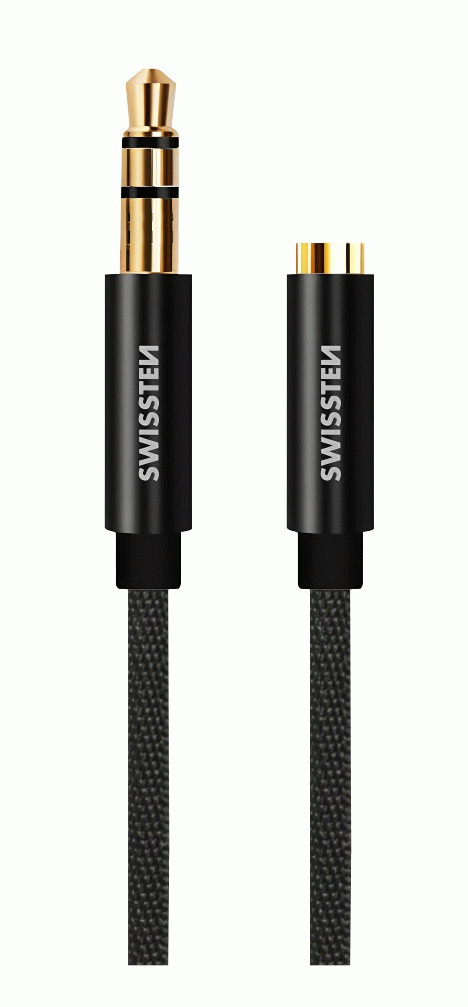 AUDIO KABEL SWISSTEN TEXTILE 3,5 mm JACK - 3,5 mm JACK, 1,5 M, ČERNÁ