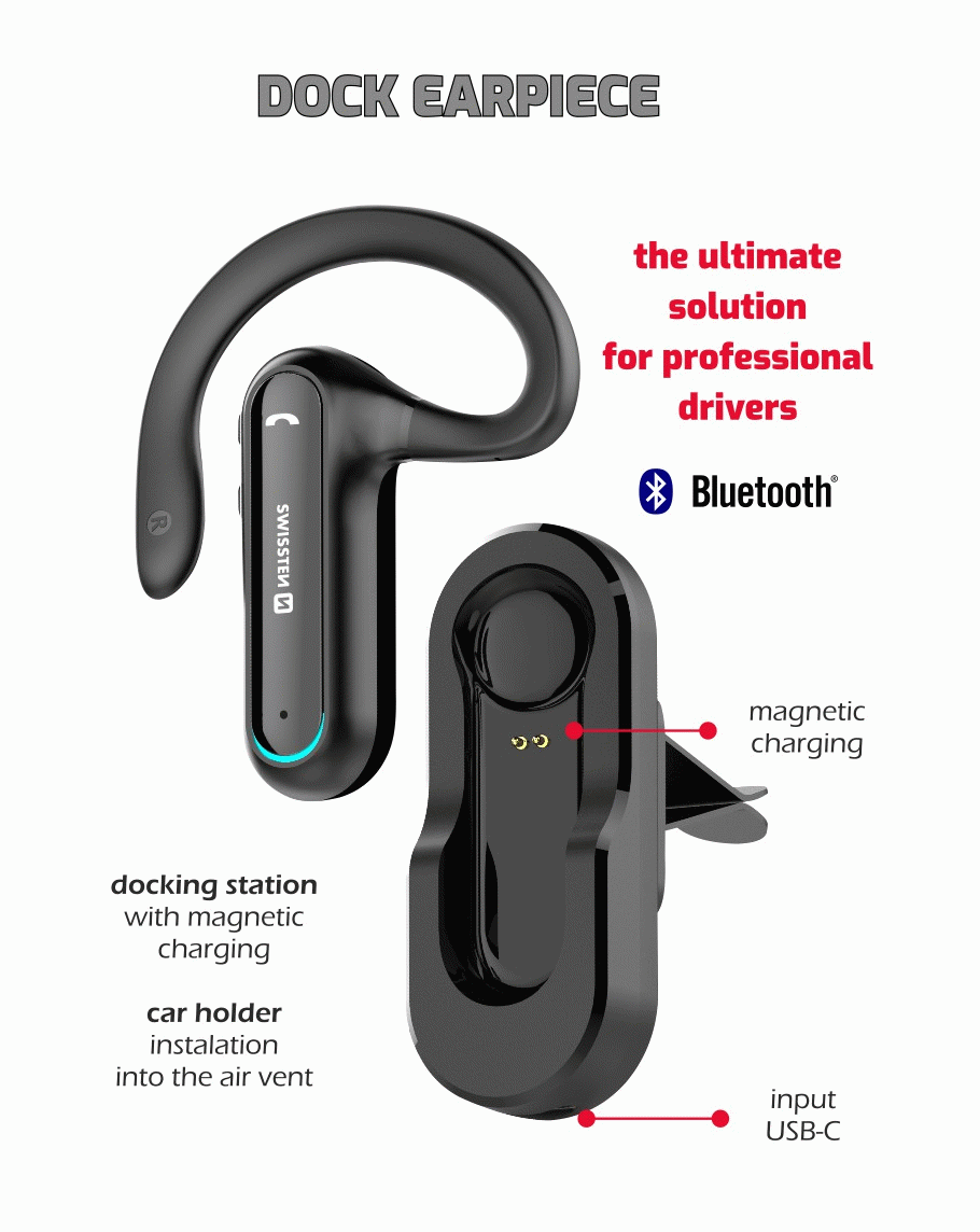 BLUETOOTH HEADSET SWISSTEN DOCK EARPIECE, ČERNÁ