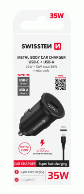 SWISSTEN CL PRO SAMSUNG SUPER FAST CHARGING 25W + KABEL USB-C/USB-C 1,2 M, ČERNÁ