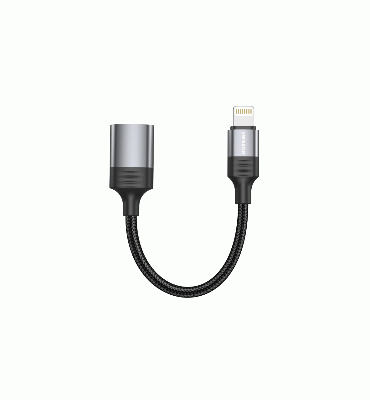 OTG ADAPTÉR SWISSTEN TEXTILE LIGHTNING / USB-A 0,12 M, ČERNÁ