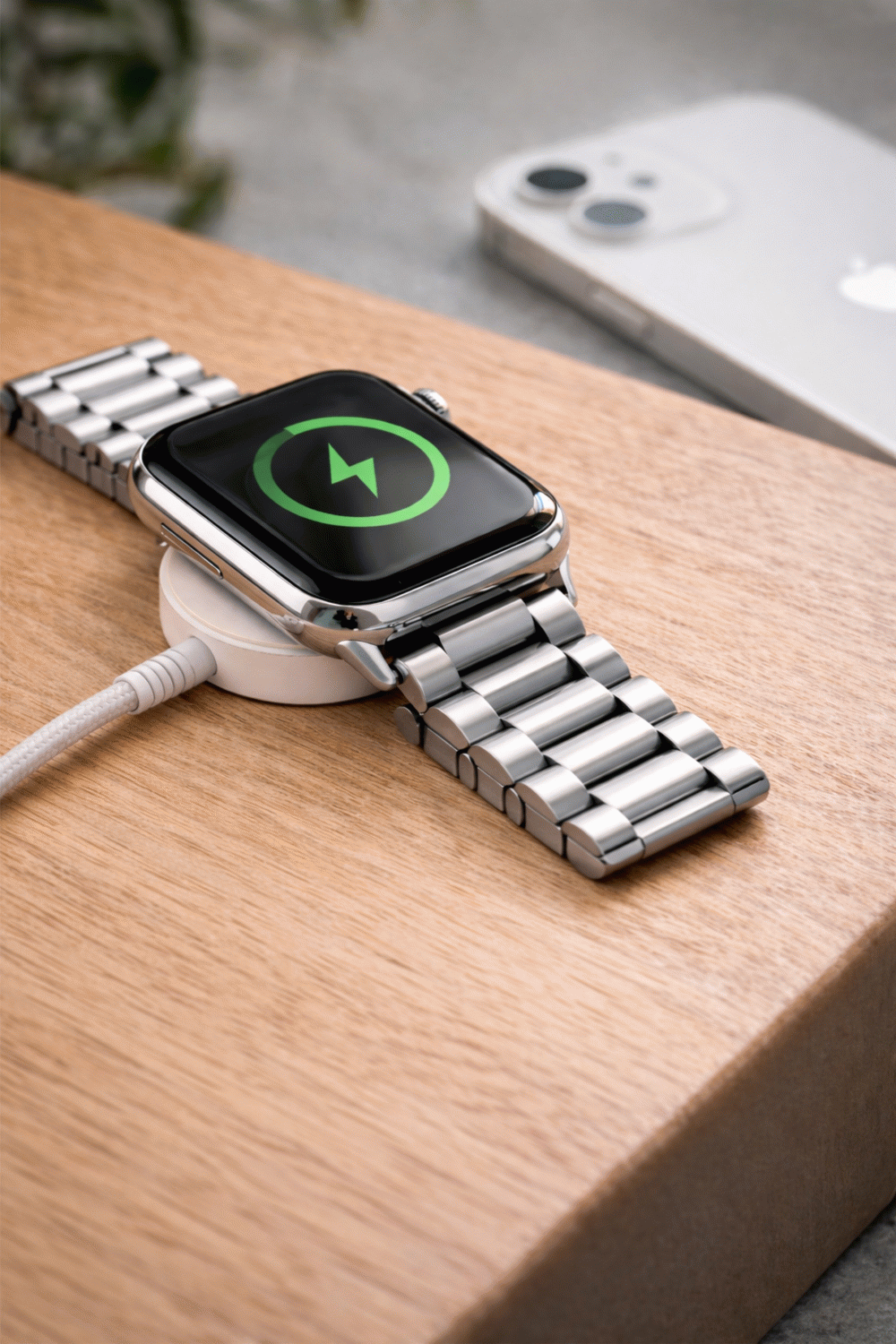 SWISSTEN OPLETENÝ MAGNETICKÝ KABEL PRO APPLE WATCH KOVOVÝ, USB-C 1.2 M, BÍLÁ