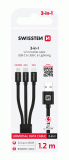 SWISSTEN DATOVÝ KABEL TEXTILE 3in1 1,2 M, Lightning, 2x USB-C, ČERNÁ
