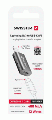 ADAPTER SWISSTEN LIGHTNING(M)/USB-C(F), ČERNÁ