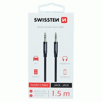 AUDIO KABEL SWISSTEN TEXTILE JACK - JACK 1,5 M, ČERNÁ