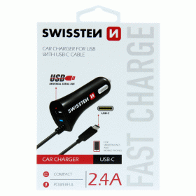 AUTONABÍJEČKA SWISSTEN CL USB-C A USB 2,4A POWER, ČERNÁ