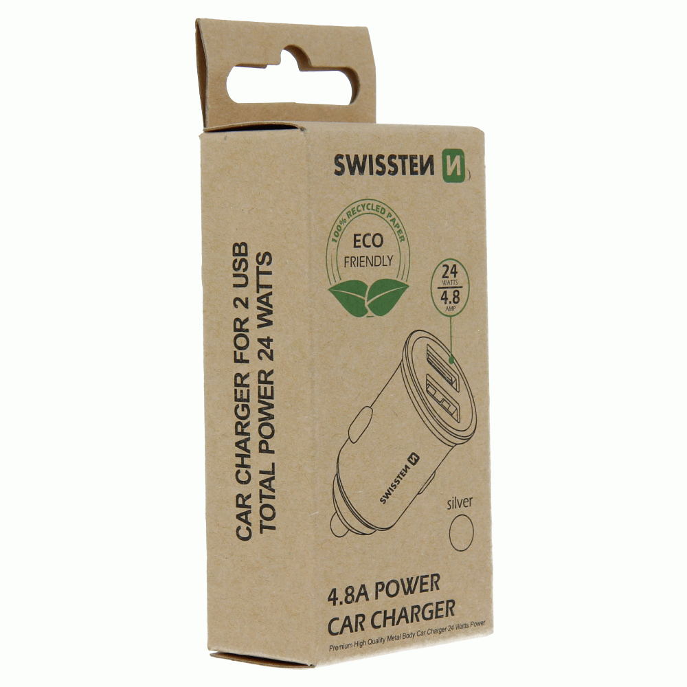 ADAPTÉR SWISSTEN CL 2x USB 4,8A METAL SILVER