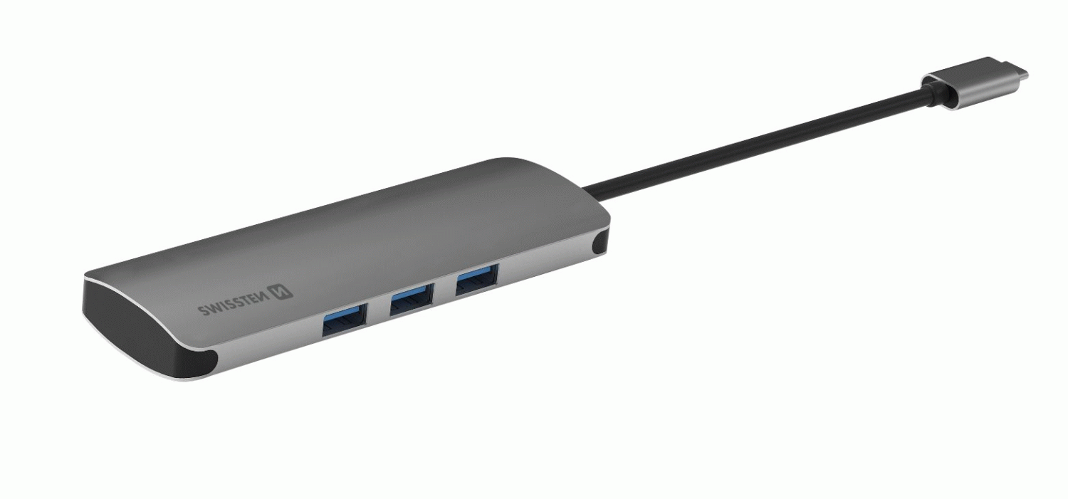 SWISSTEN USB-C HUB 6-IN-1 USB-C PD, 3X USB 3.0, SD, MICRO SD ALUMINIUM
