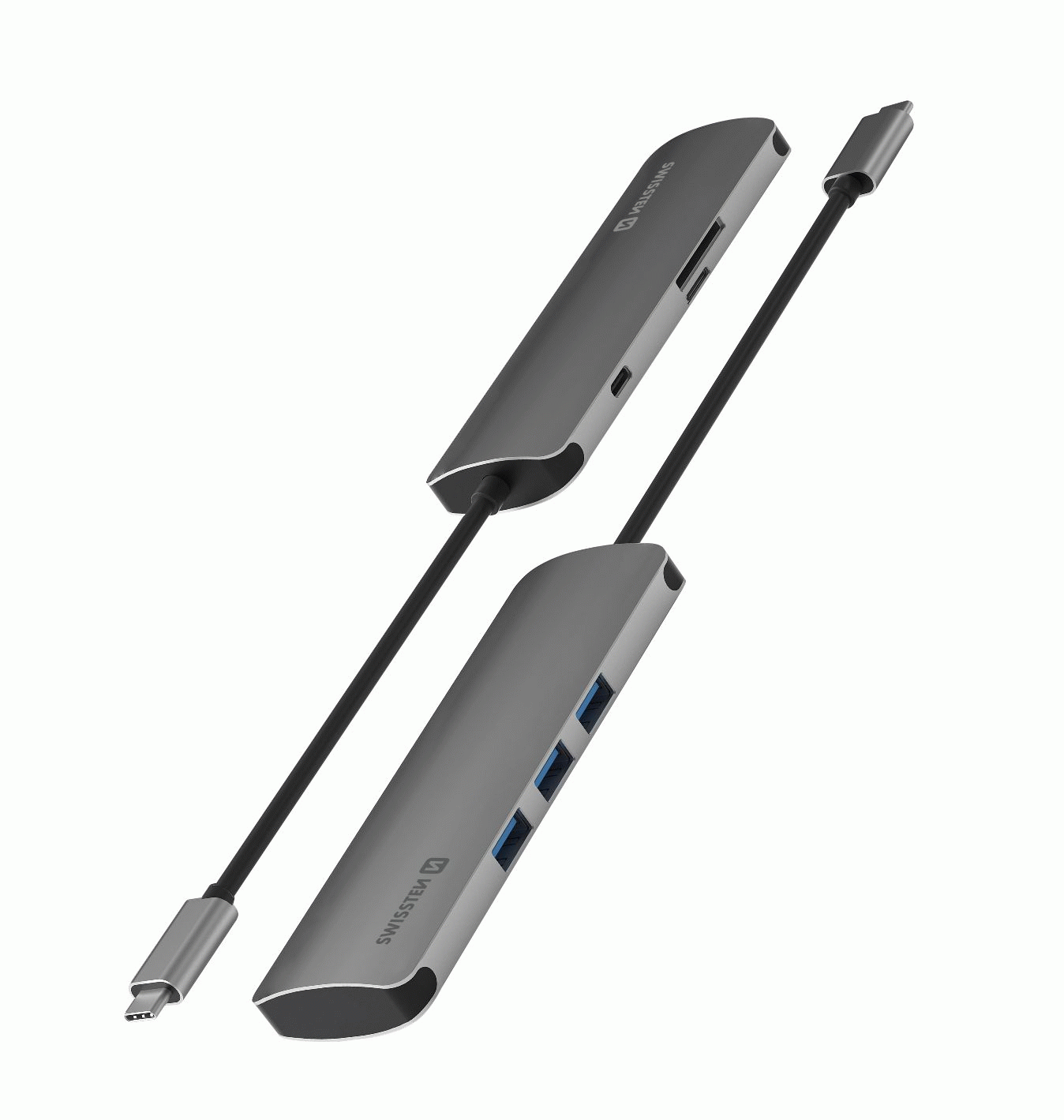 SWISSTEN USB-C HUB 6-IN-1 USB-C PD, 3X USB 3.0, SD, MICRO SD ALUMINIUM