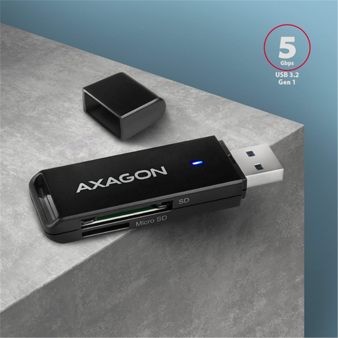 Čtečka karet AXAGON CRE-S2N, USB-A 3.2 Gen 1 - SUPERSPEED, 2-slot & lun SD/microSD, podpora UHS-I