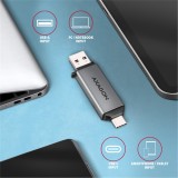 MINI čtečka karet AXAGON CRE-DAC, USB-C + USB-A, 5 Gbps - 2-slot & lun SD/microSD, podpora UHS-I