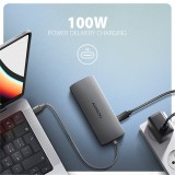 AXAGON HMC-8HLSA, USB 5Gbps hub, 3x USB-A, HDMI 4k/60Hz, RJ-45 GLAN, SD/microSD, audio, PD 100W