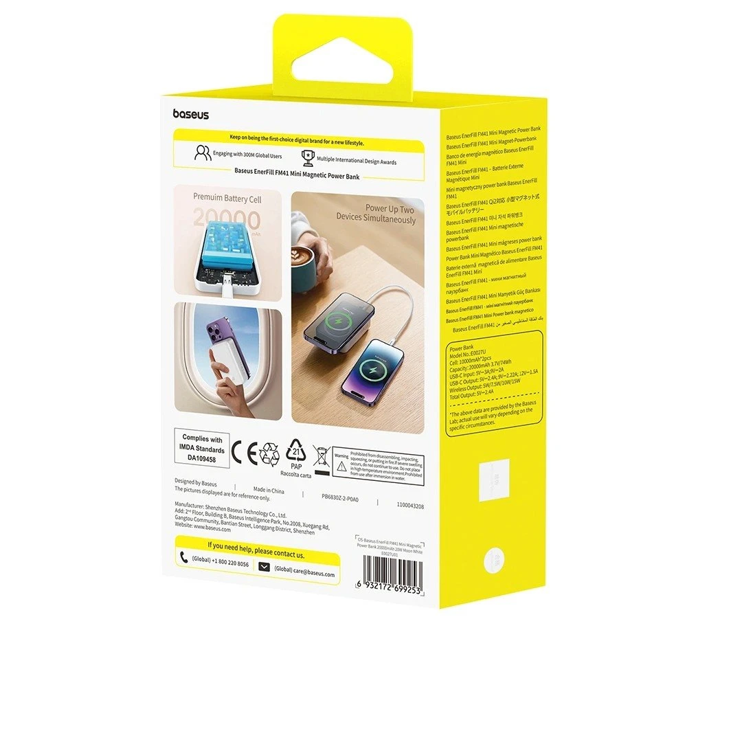 Magnetická Powerbanka Baseus EnerFill FM41 Ultra Mini 20W, 20000mAh, bílá