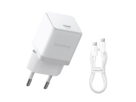 Nabíječka USB-C 20W + Datový Kabel USB-C/USB-C Baseus Palm Fast, 1m, bílá