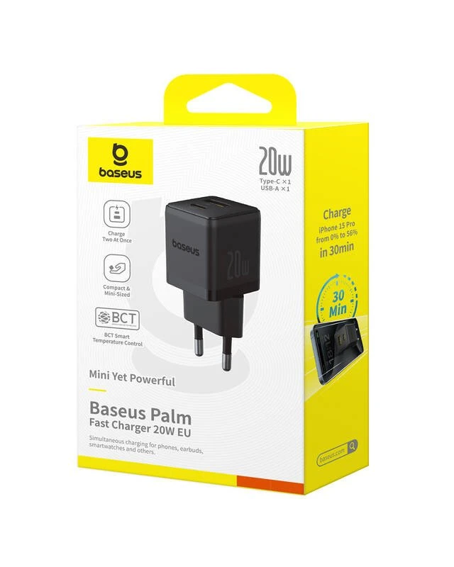 Nabíječka USB-A + USB-C Baseus Palm Fast 20W, černá