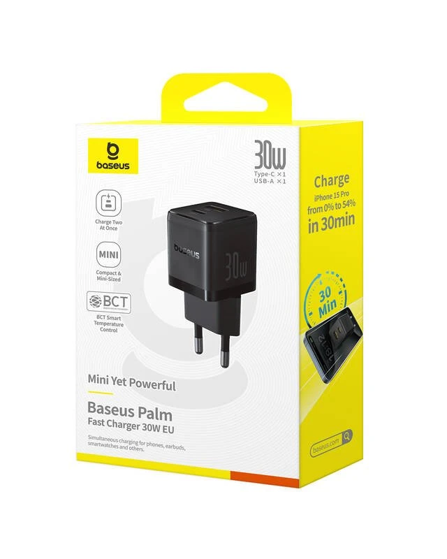 Nabíječka USB-A + USB-C Baseus Palm Fast 30W, černá
