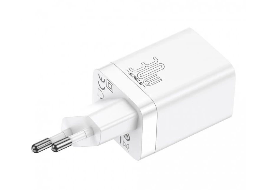 Nabíječka USB + USB-C Baseus CCSUPP-E02 Super Si Quick 30W, bílá