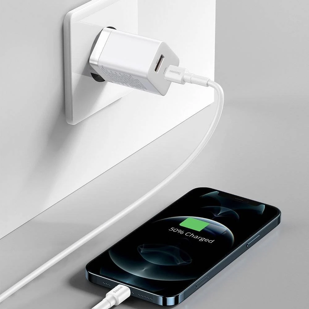 Nabíječka USB + USB-C Baseus CCSUPP-E02 Super Si Quick 30W, bílá