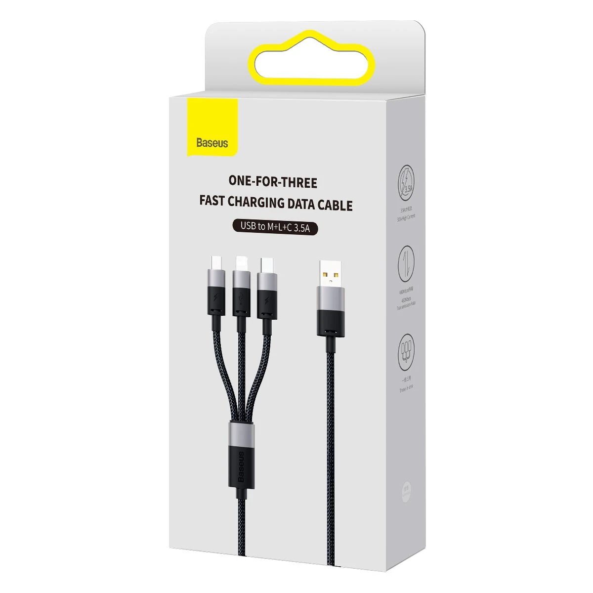Baseus StarSpeed 3v1 Fast Charging Datový Kabel USB-A - USB-C/Lightning/MicroUSB 20W 3.5A 1.2m Black