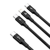 Datový kabel Baseus Rapid Series 3v1 Fast Charging USB-C - USB-C/Lightning/MicroUSB 20W 1.5m, černá