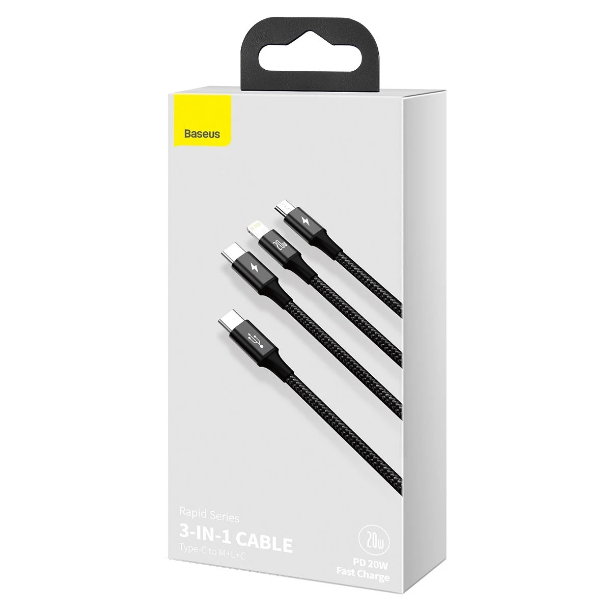 Datový kabel Baseus Rapid Series 3v1 Fast Charging USB-C - USB-C/Lightning/MicroUSB 20W 1.5m, černá