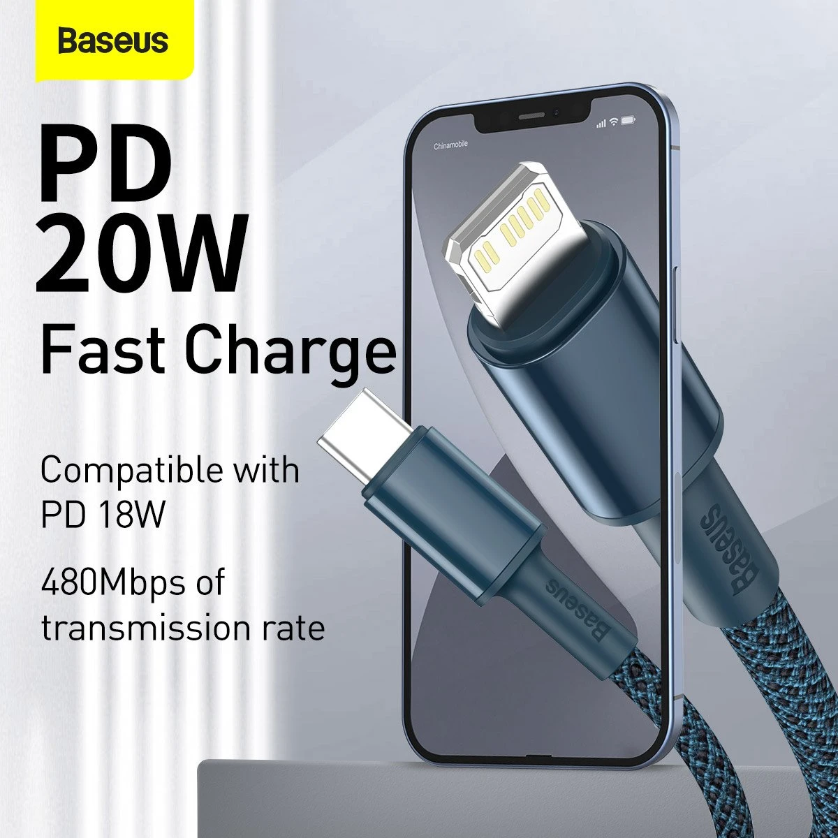 Datový kabel Baseus High Density Braided Series Fast Charging USB-C - Lightning 20W, 1m, modrá