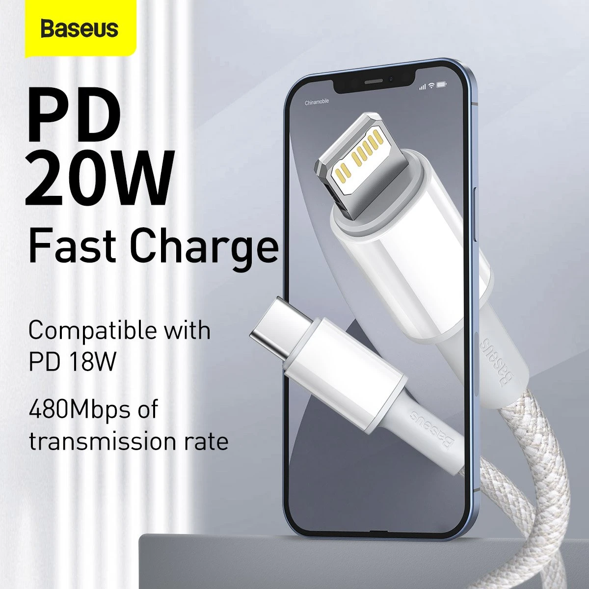 Datový kabel Baseus High Density Braided Series Fast Charging USB-C - Lightning 20W, 1m, bílá