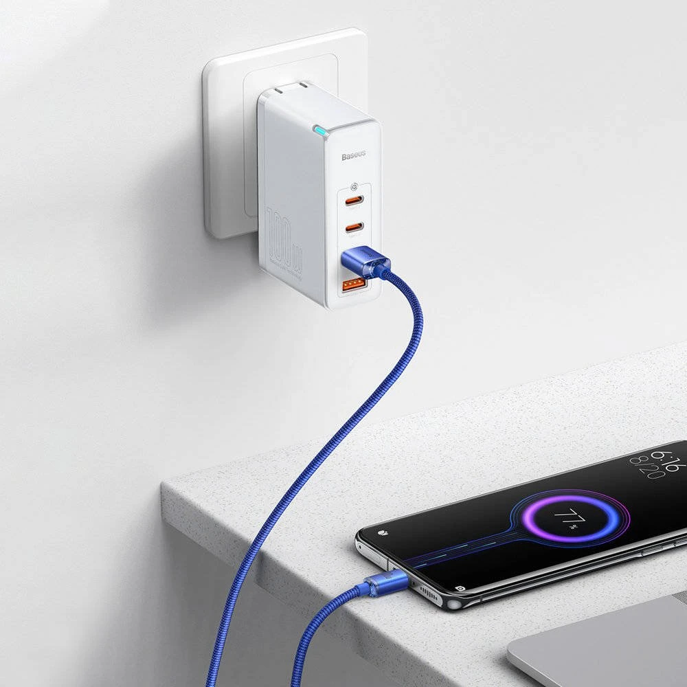 Datový kabel Baseus CAJY000403 Crystal Shine Series USB - USB-C 100W, 1,2m, modrá
