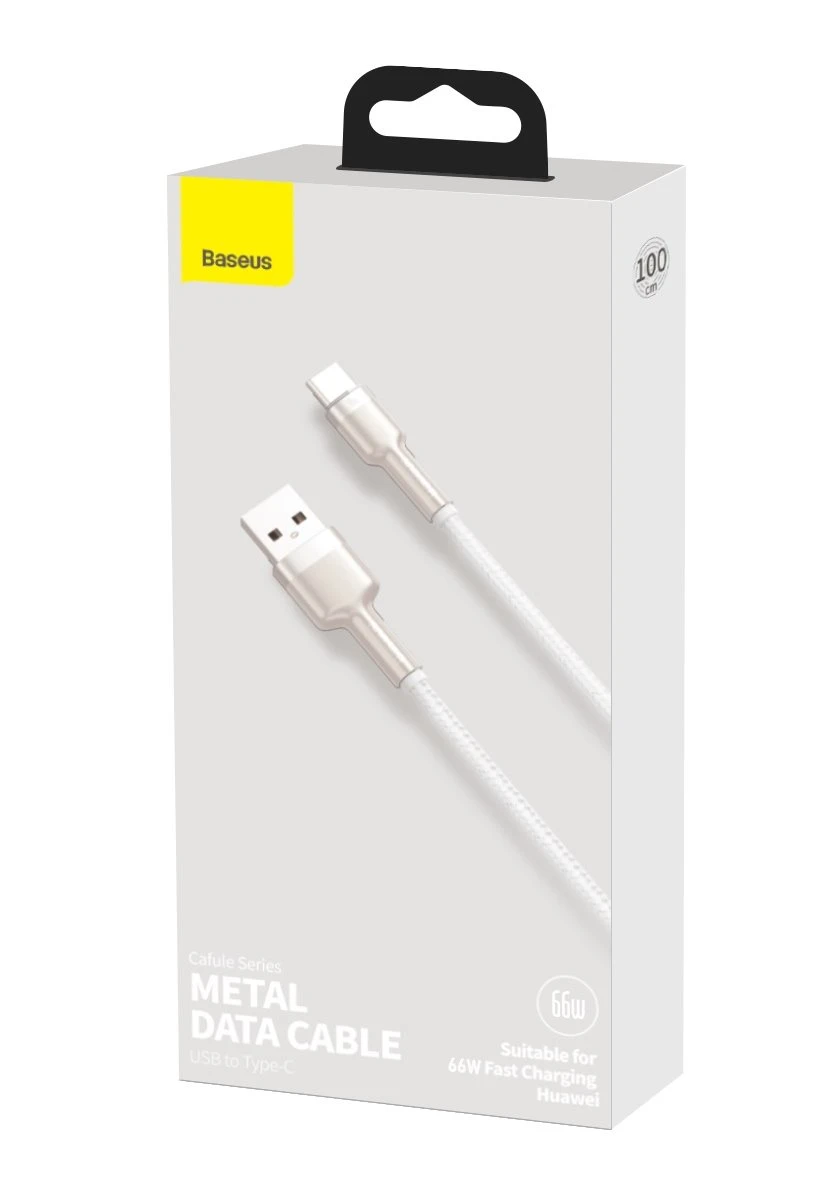 Datový kabel Baseus Cafule Metal Series USB-A - USB-C 66W 1m, bílá